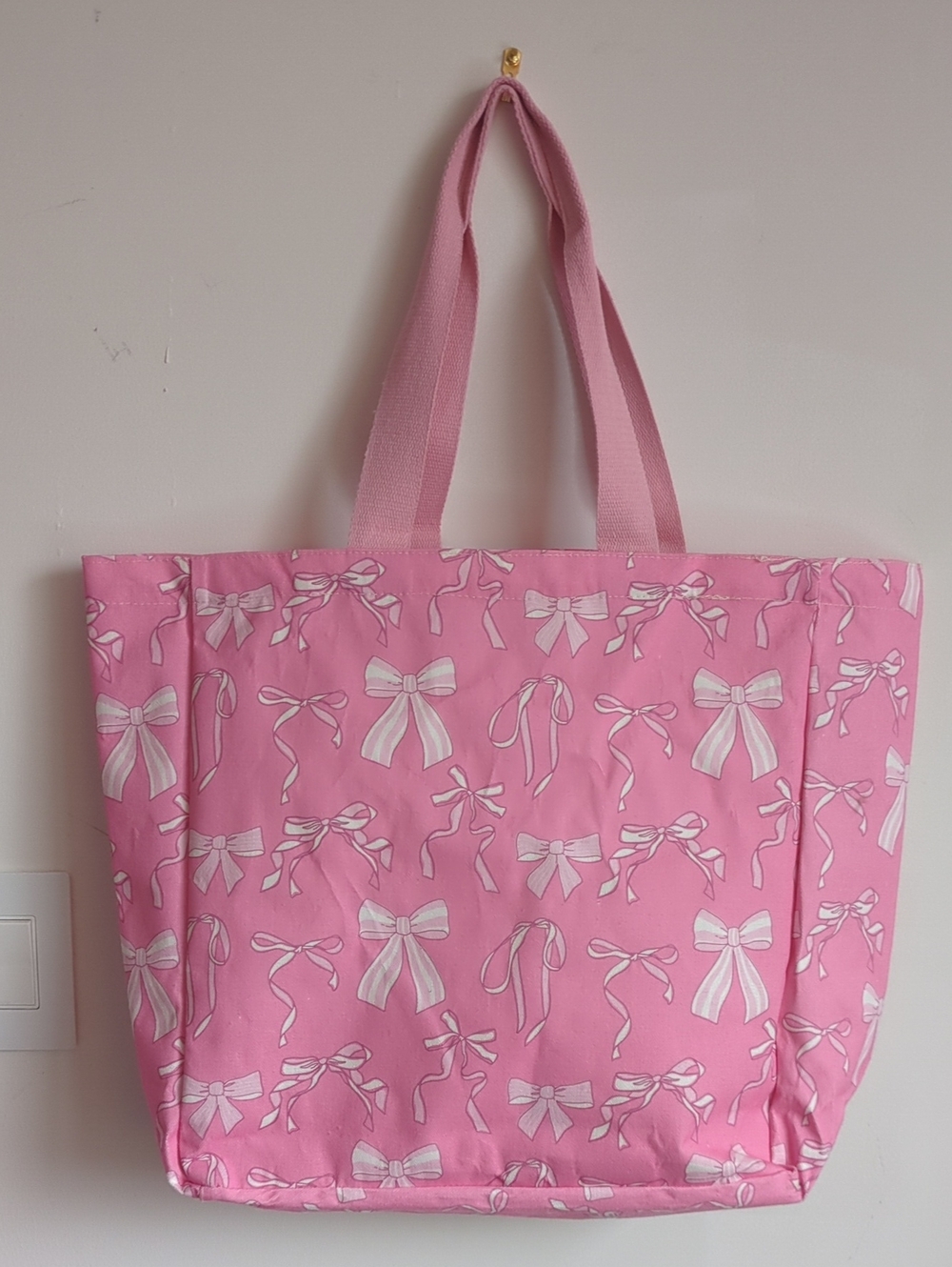 Large Pink Bow Print Tote Bag